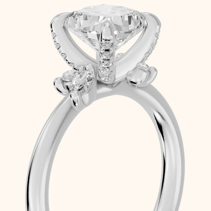 Billie Leaf Cluster Cushion Diamond Engagement Ring in White Gold - slant-view.webp