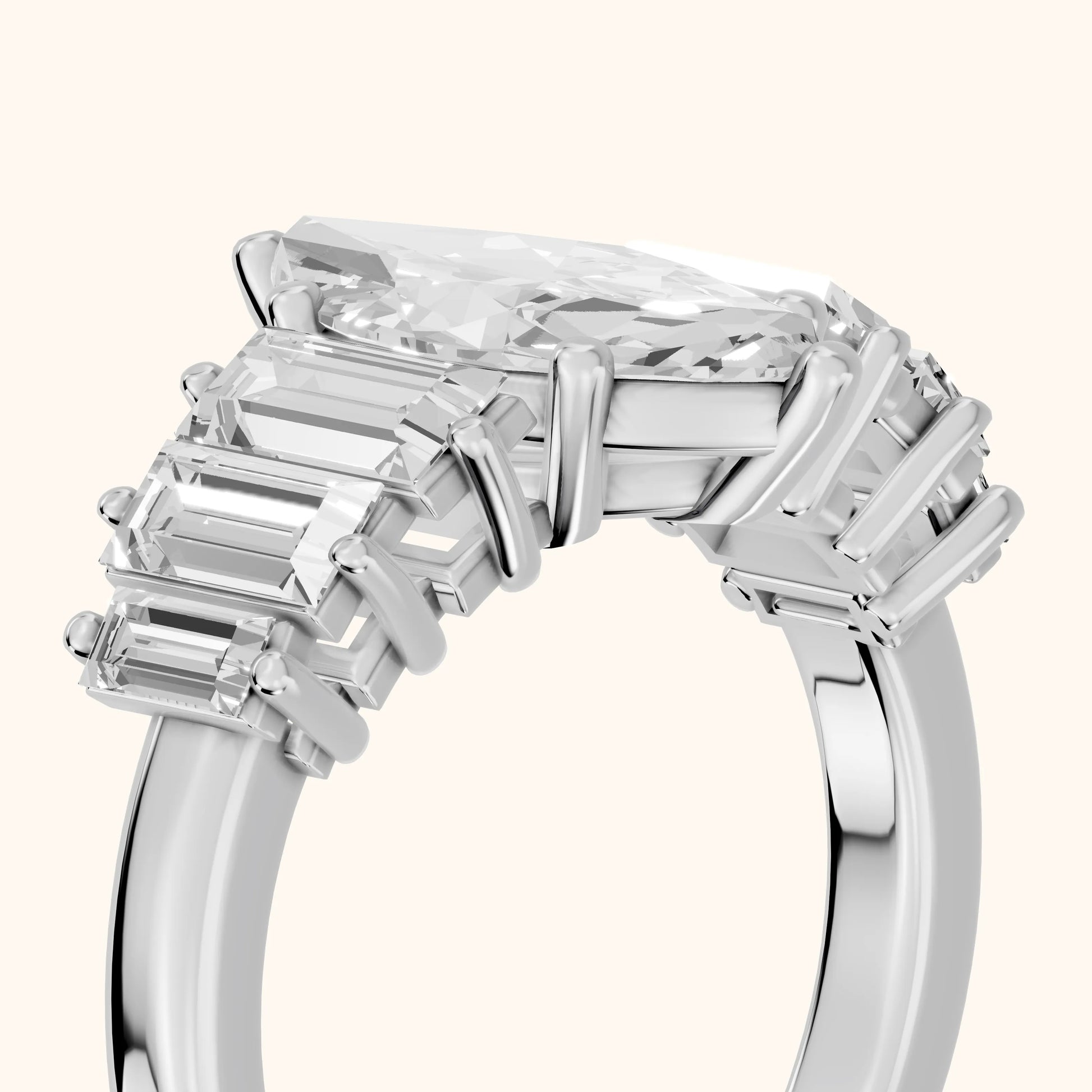 Mara Sidestone Baguette Accent Marquise Diamond Engagement Ring in Silver - slant-view.webp