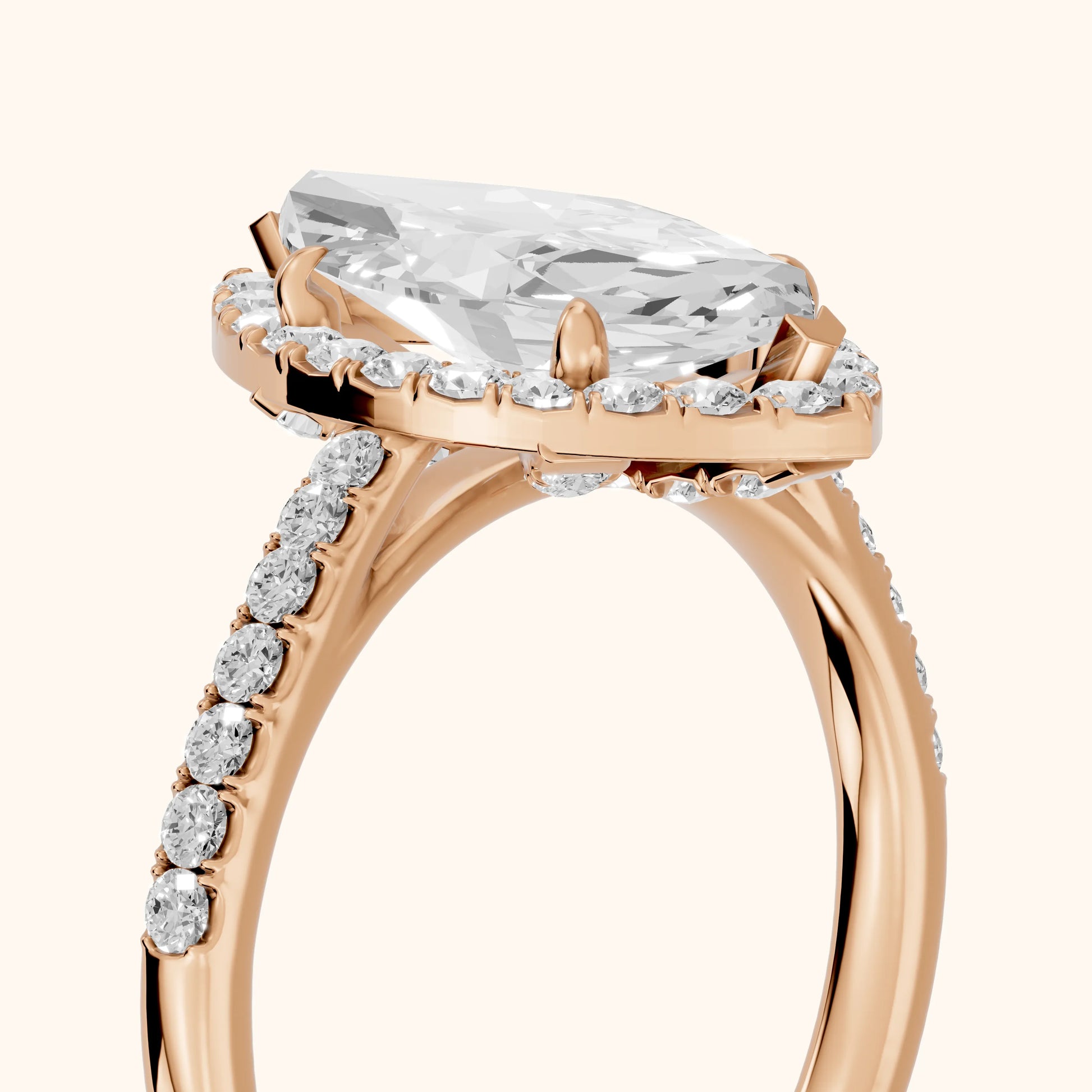 Alma Halo Pavé Marquise Diamond Ring in Rose Gold - slant-view.webp
