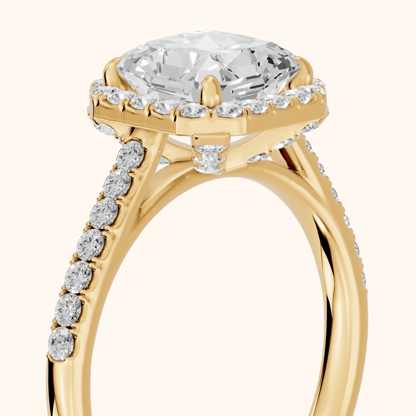 Alma Halo Pavé Radiant Diamond Ring in Yellow Gold - slant-view.webp