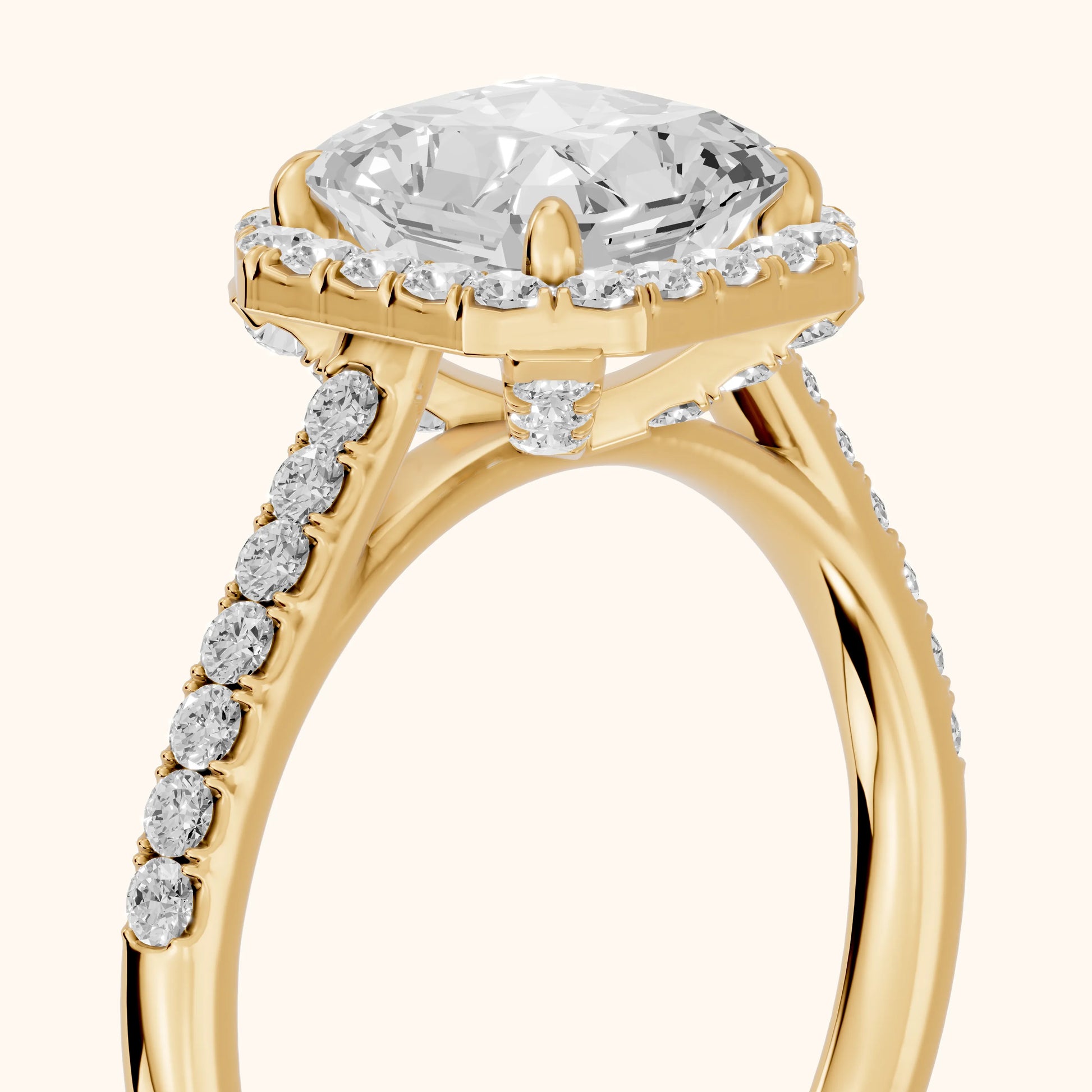 Alma Halo Pavé Radiant Diamond Ring in Yellow Gold - slant-view.webp