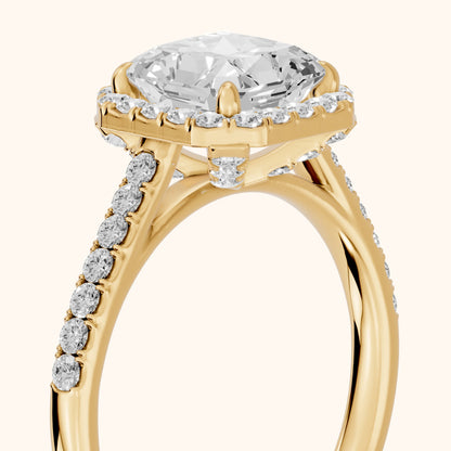 Alma Halo Pavé Radiant Diamond Ring in Yellow Gold - slant-view.webp