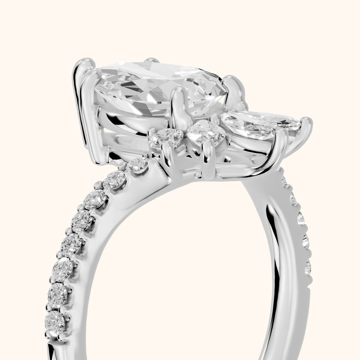 Bianca Crown Cluster Pear Diamond Engagement Ring in Platinum - slant-view.webp