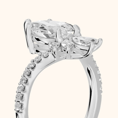 Bianca Crown Cluster Pear Diamond Engagement Ring in Platinum - slant-view.webp