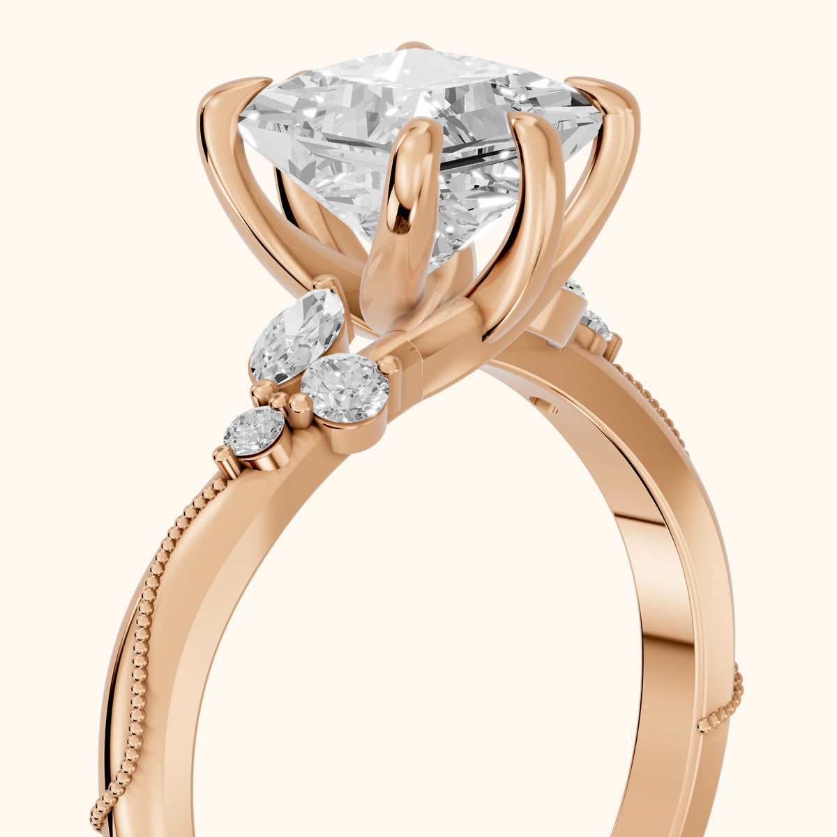 Joanna Milgrain Twist Princess Diamond Engagement Ring in Rose Gold - slant-view.webp