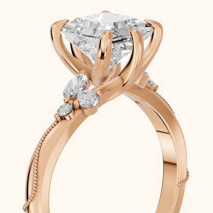 Joanna Milgrain Twist Princess Diamond Engagement Ring in Rose Gold - slant-view.webp