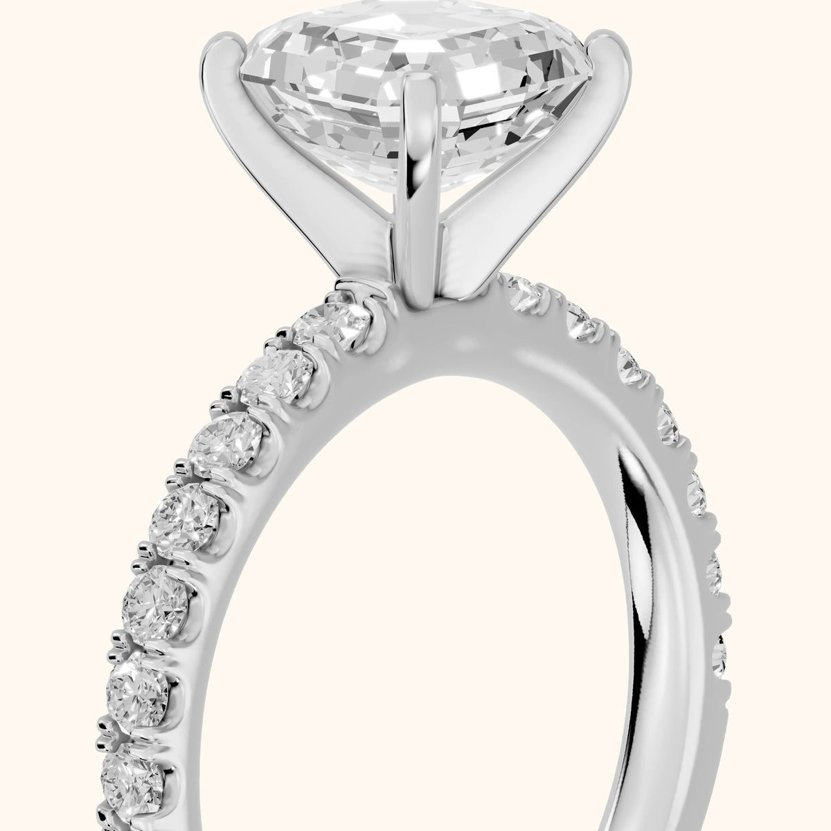 Elara Scalloped Pavé Asscher Diamond Engagement Ring in White Gold - slant-view.webp