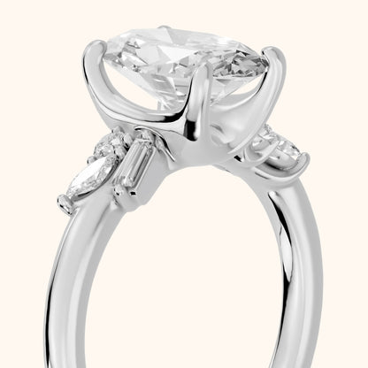 Morgan Baguette Cluster Oval Diamond Engagement Ring in Silver - slant-view.webp