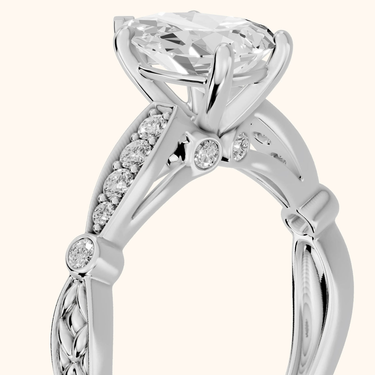 Winter Scalloped Pavé Pear Diamond Engagement Ring in Platinum - slant-view.webp
