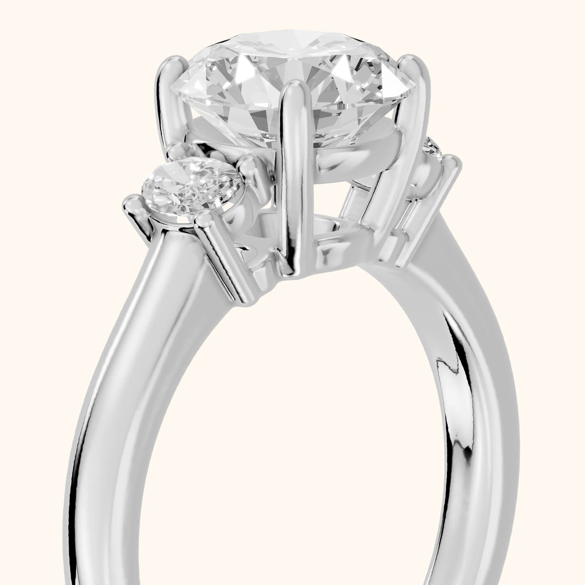 Alya Three-Stone Cathedral Round Diamond Engagement Ring in Platinum - slant-view.webp