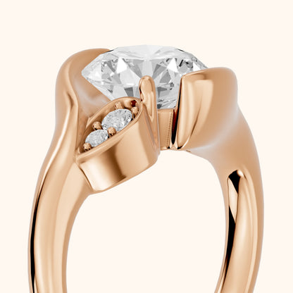 Inez Leaf Bypass Round Diamond Engagement Ring in Rose Gold - slant-view.webp