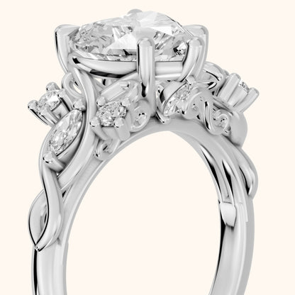 Auburn Vine Cluster Heart Diamond Engagement Ring in Platinum - slant-view.webp