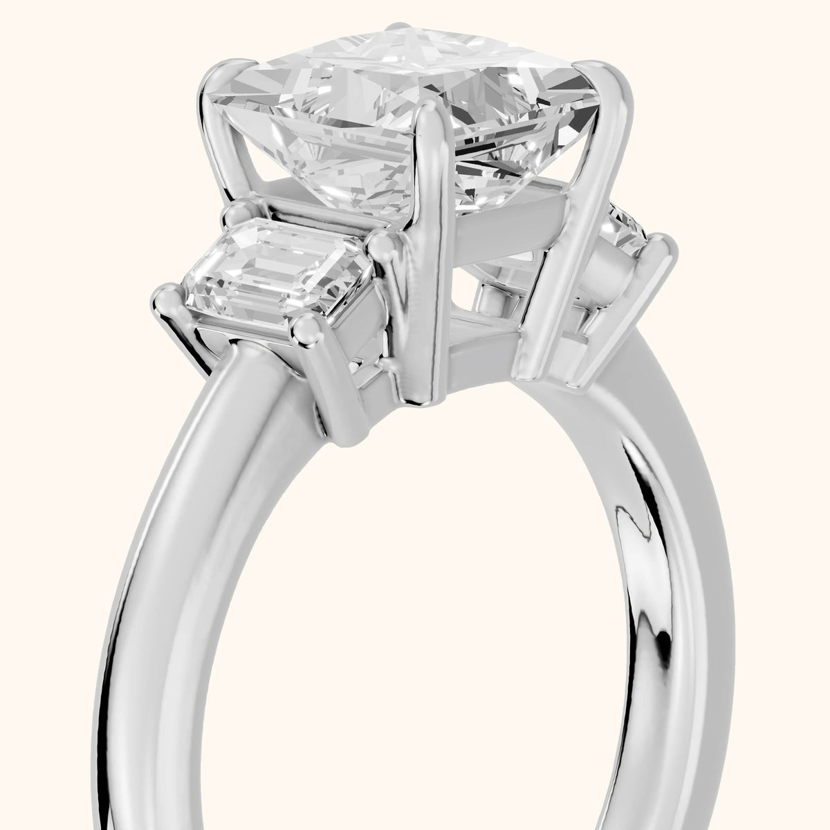 Babette Deco Three-Stone Princess Diamond Engagement Ring in Platinum - slant-view.webp