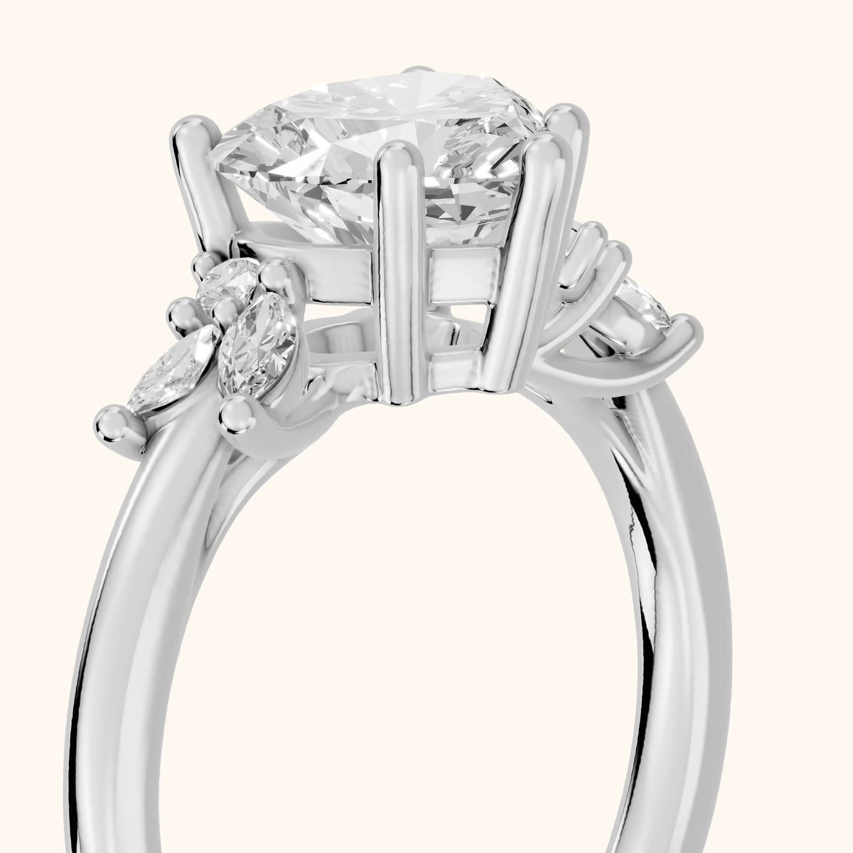 Avon Leaf Cluster Heart Diamond Engagement Ring in Platinum - slant-view.webp