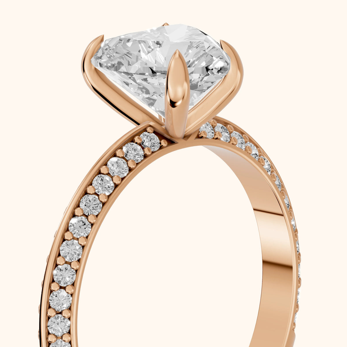 Meredith Knife Edge Pavé Heart Diamond Engagement Ring in Rose Gold - slant-view.webp