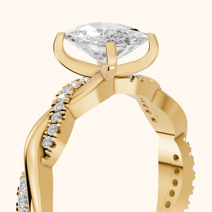 Twisted Side Stone Cushion Diamond Engagement Ring in Yellow Gold - slant-view.webp