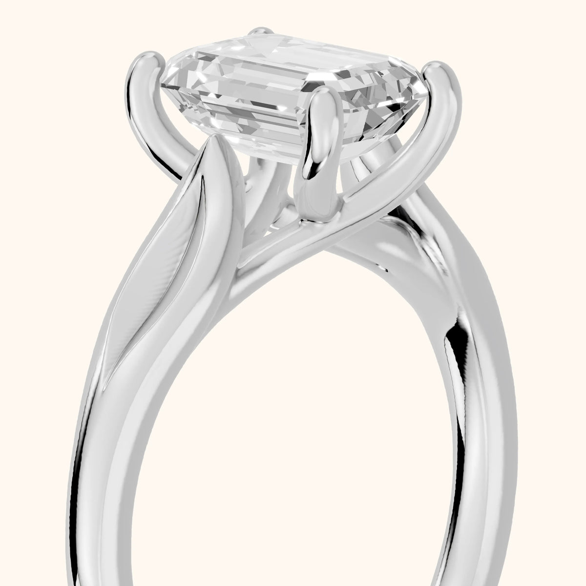 Lauretta Leaf Solitaire Emerald Diamond Engagement Ring in Silver - slant-view.webp