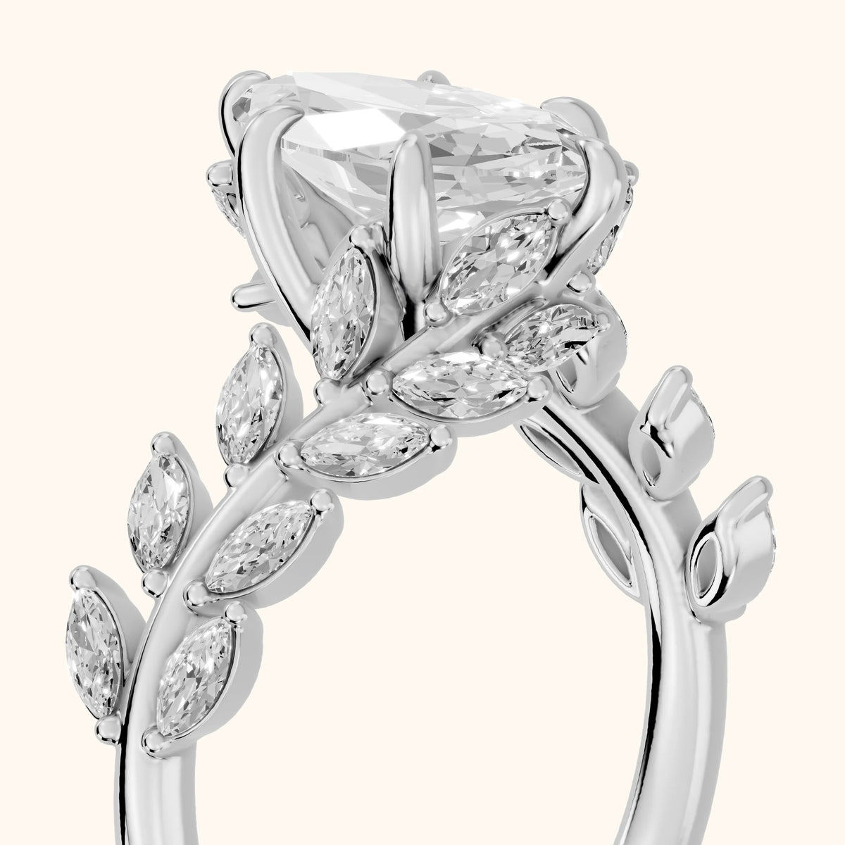 Clarion Leaf Bypass Marquise Diamond Engagement Ring in Silver - slant-view.webp
