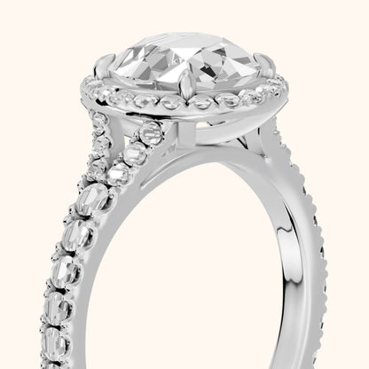 Bella Halo Pavé Round Diamond Engagement Ring in White Gold - slant-view.webp