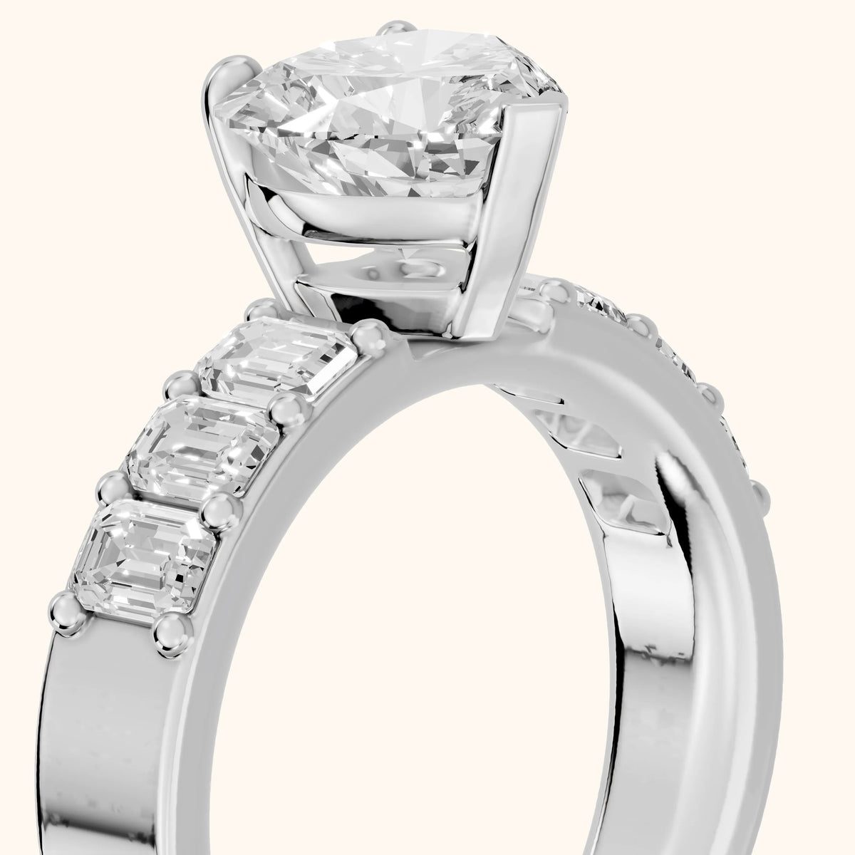 Maia Wide Band Baguette Heart Diamond Engagement Ring in Platinum - slant-view.webp