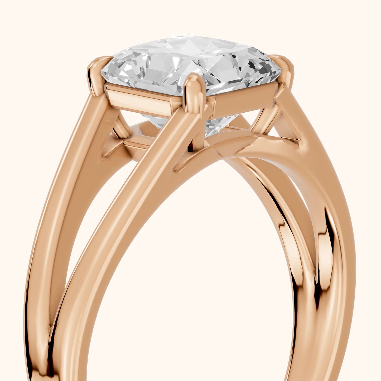 Giselle Solitaire Split Shank Radiant Diamond Engagement Ring in Rose Gold - slant-view.webp