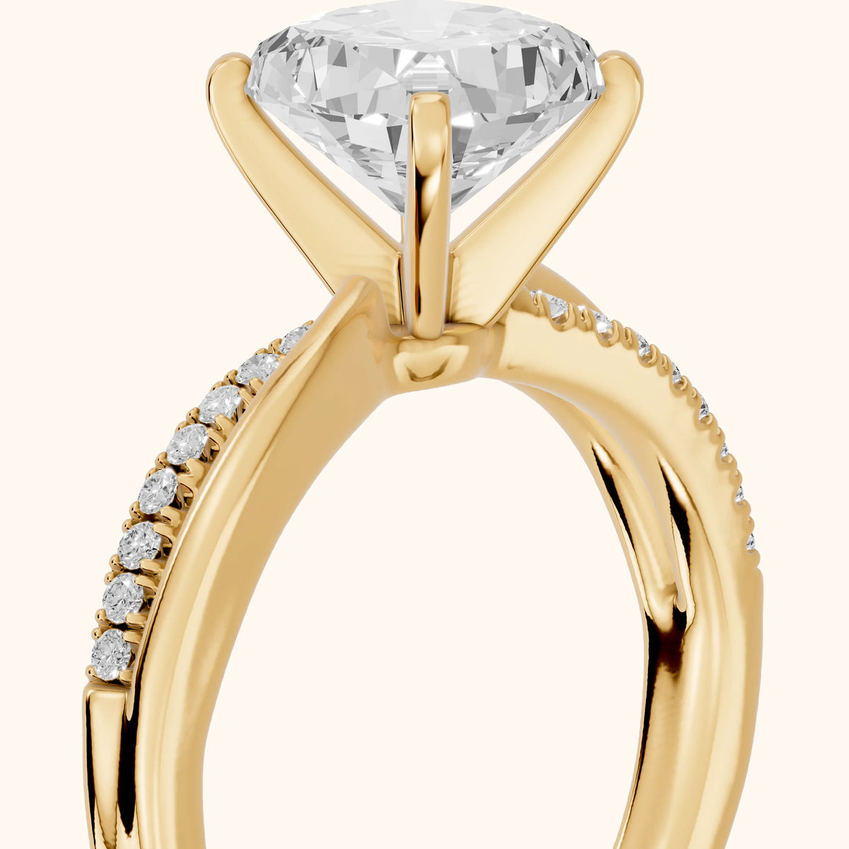 Alida Split Shank Pavé Cushion Diamond Engagement Ring in Yellow Gold - slant-view.webp