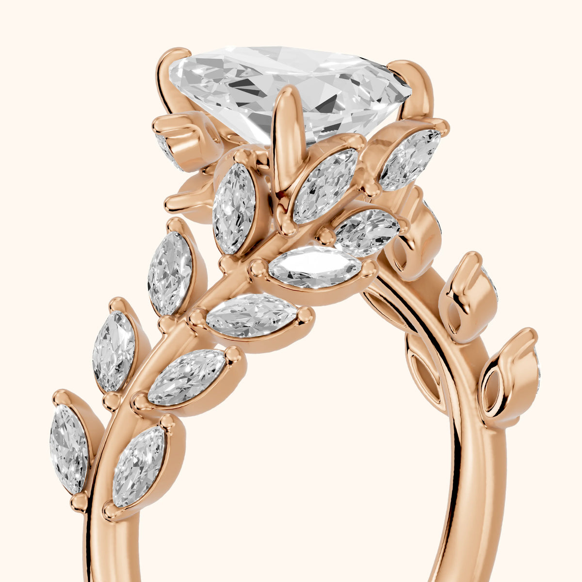 Clarion Leaf Bypass Pear Diamond Engagement Ring in Rose Gold - slant-view.webp