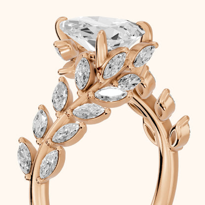 Clarion Leaf Bypass Pear Diamond Engagement Ring in Rose Gold - slant-view.webp