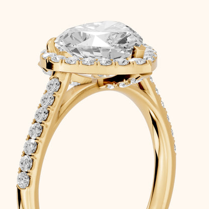 Alma Halo Pavé Heart Diamond Ring in Yellow Gold - slant-view.webp