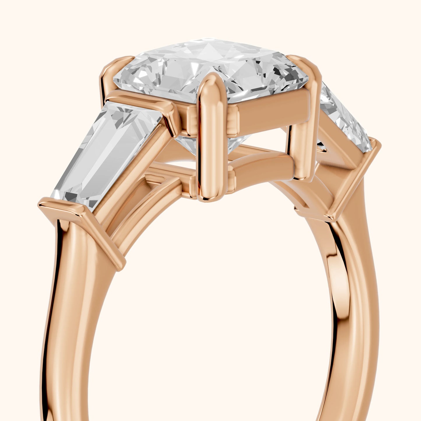 Layla Tapered Baguette Radiant Diamond Ring in Rose Gold - slant-view.webp