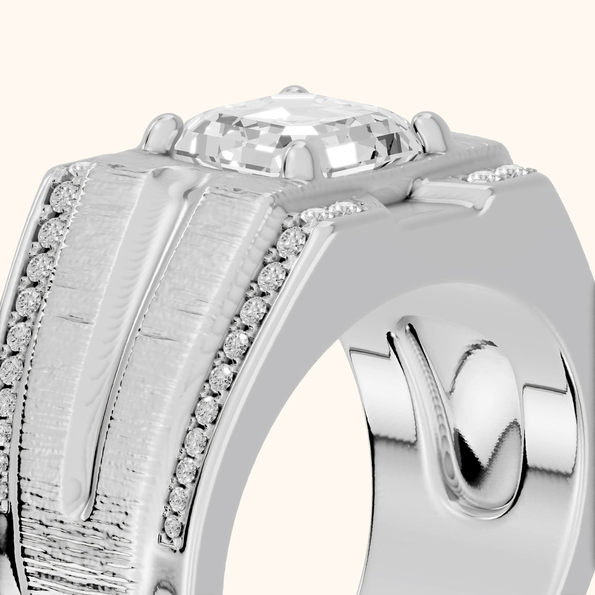 Lodi Wide Band Pavé Asscher Diamond Engagement Ring in White Gold - slant-view.webp