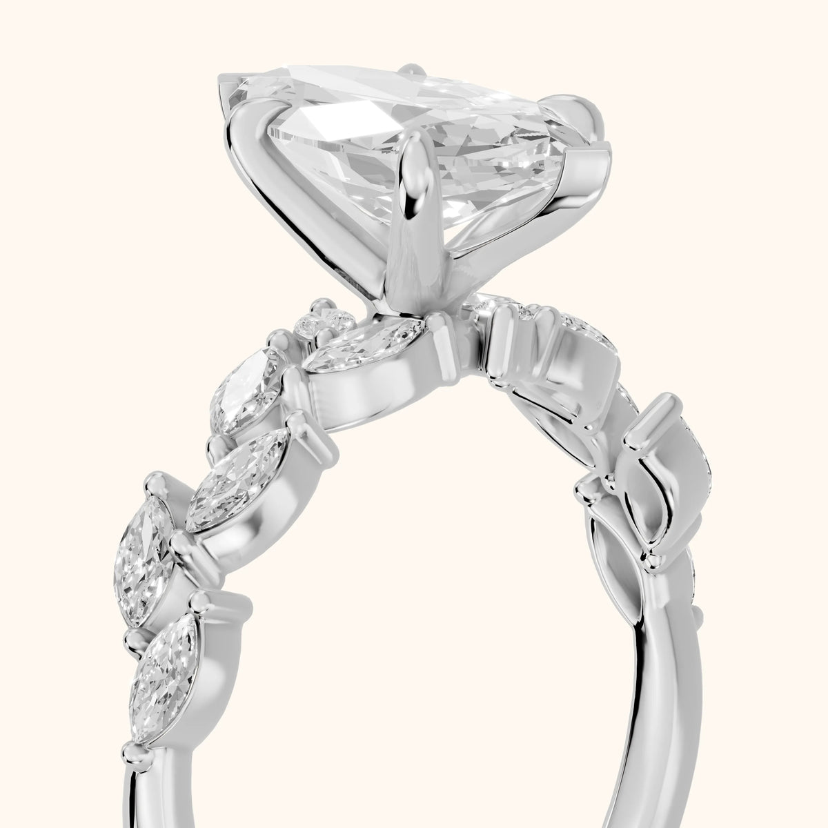 Mirella Laurel Marquise Diamond Engagement Ring in White Gold - slant-view.webp