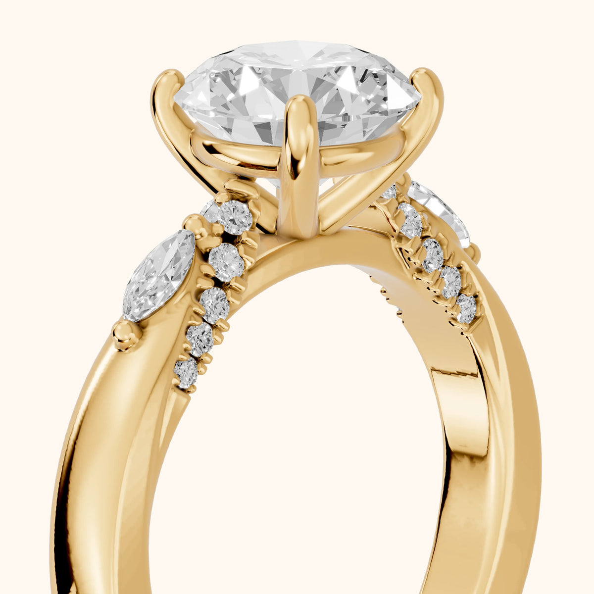 Tahoe Marquise-Side Pavé Round Diamond Engagement Ring in Yellow Gold - slant-view.webp