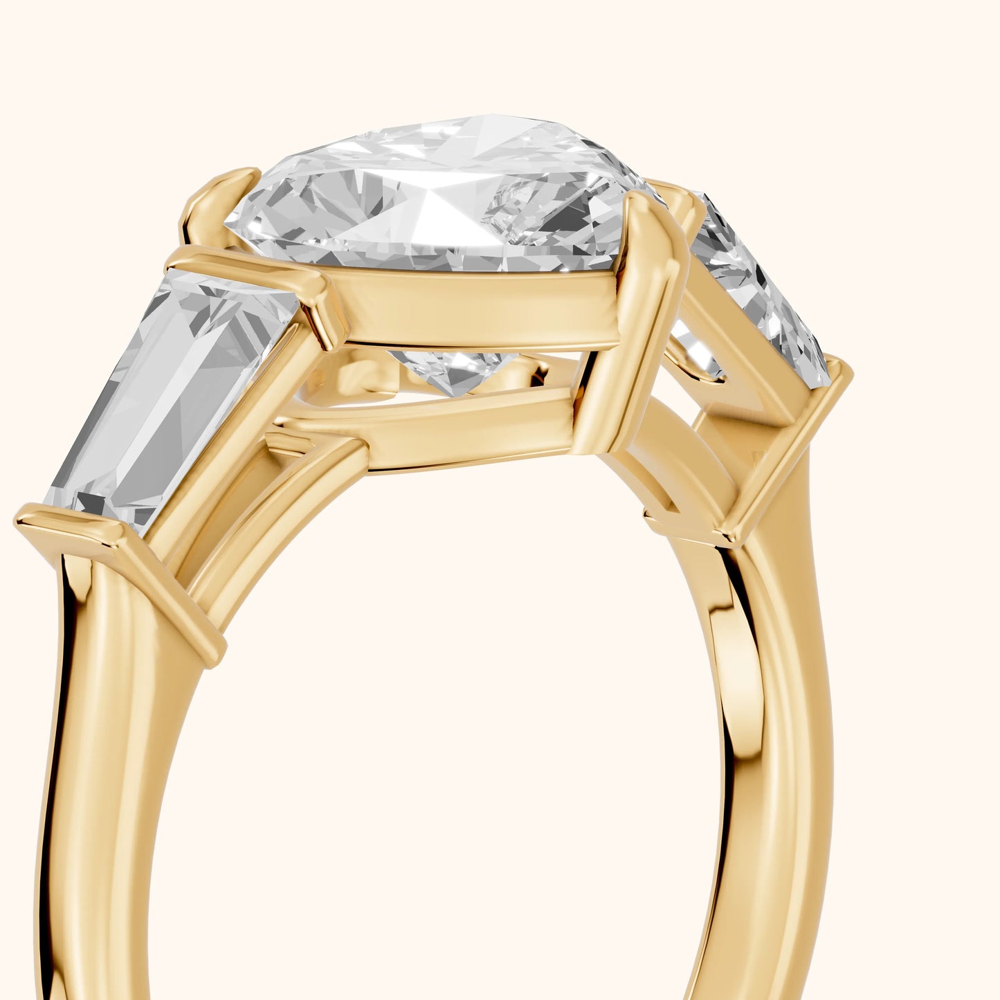 Layla Tapered Baguette Heart Diamond Ring in Yellow Gold - slant-view.webp