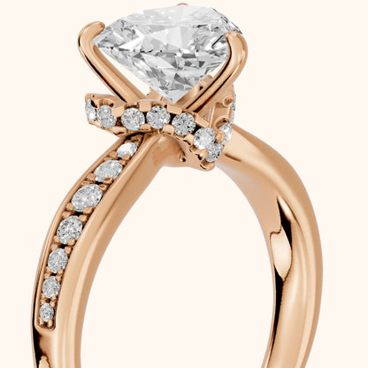 Ione Hidden Halo Pavé Heart Diamond Engagement Ring in Rose Gold - slant-view.webp