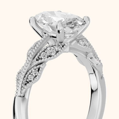 Maja Vintage Floral Oval Diamond Engagement Ring in White Gold - slant-view.webp