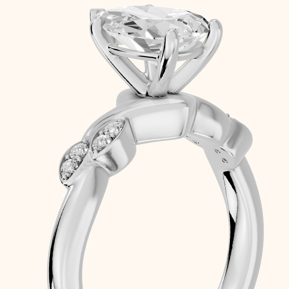 Robin Leaf Twist Pear Diamond Engagement Ring in Silver - slant-view.webp