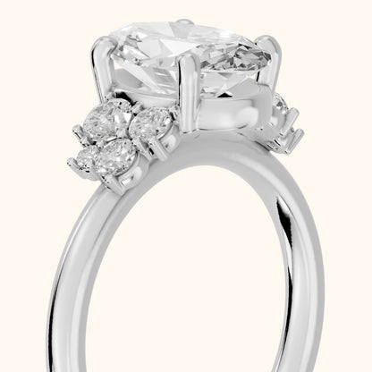 Hannah Cluster Oval Diamond Engagement Ring in Silver - slant-view.webp