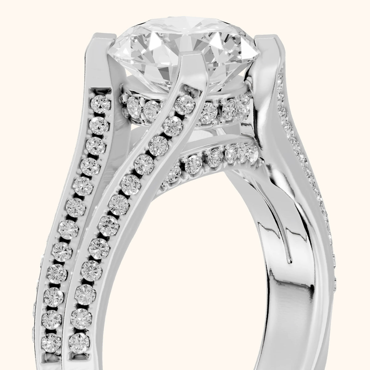 Perla Hidden Halo Split Shank Round Diamond Engagement Ring in Silver - slant-view.webp
