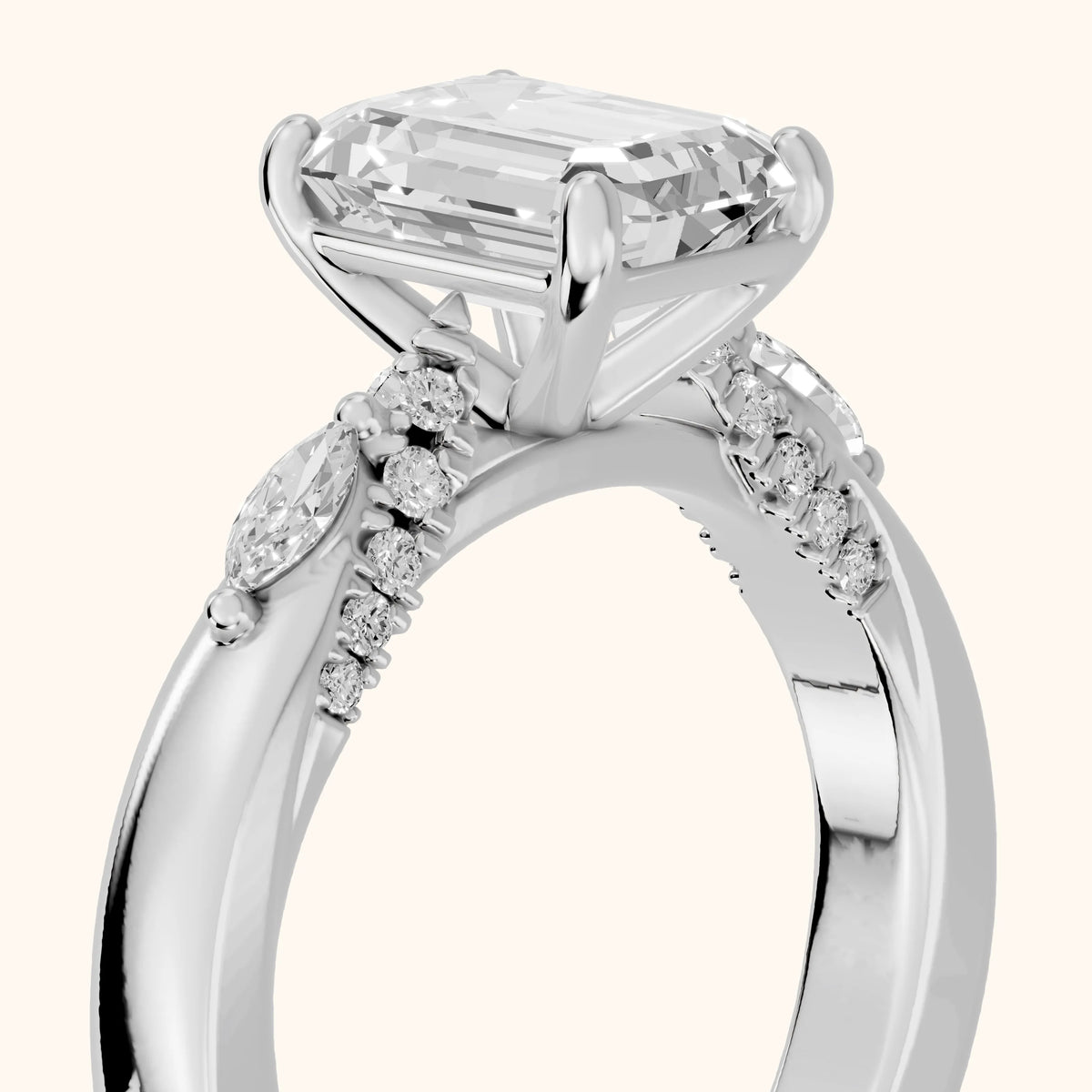 Tahoe Marquise-Side Pavé Emerald Diamond Engagement Ring in Silver - slant-view.webp