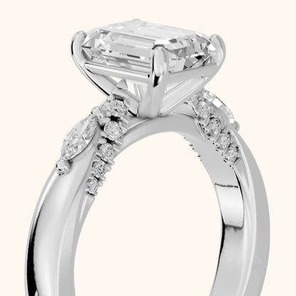 Tahoe Marquise-Side Pavé Emerald Diamond Engagement Ring in Silver - slant-view.webp