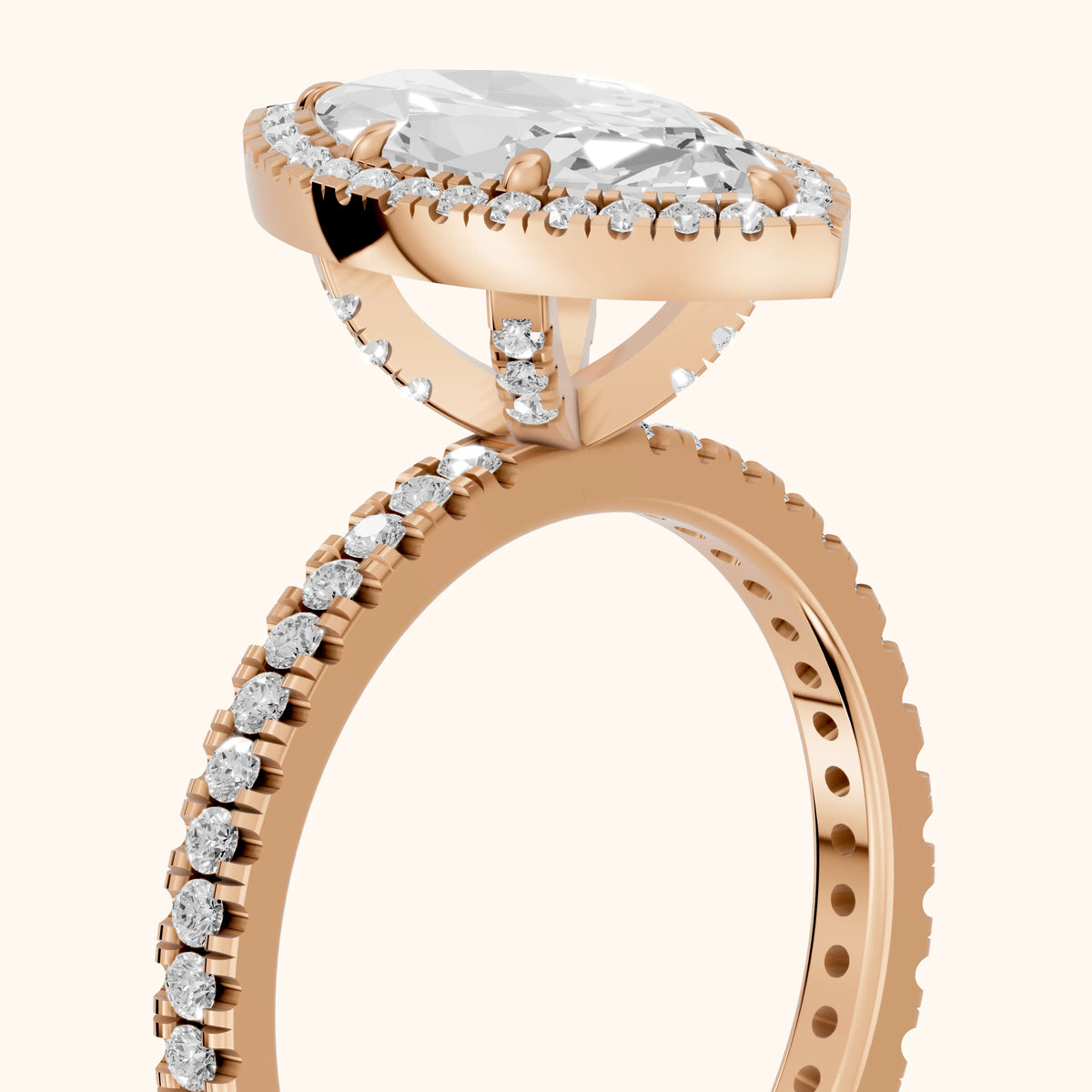 Rosemary Halo Pavé Marquise Diamond Engagement Ring in Rose Gold - slant-view.webp