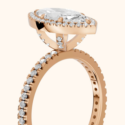 Rosemary Halo Pavé Marquise Diamond Engagement Ring in Rose Gold - slant-view.webp