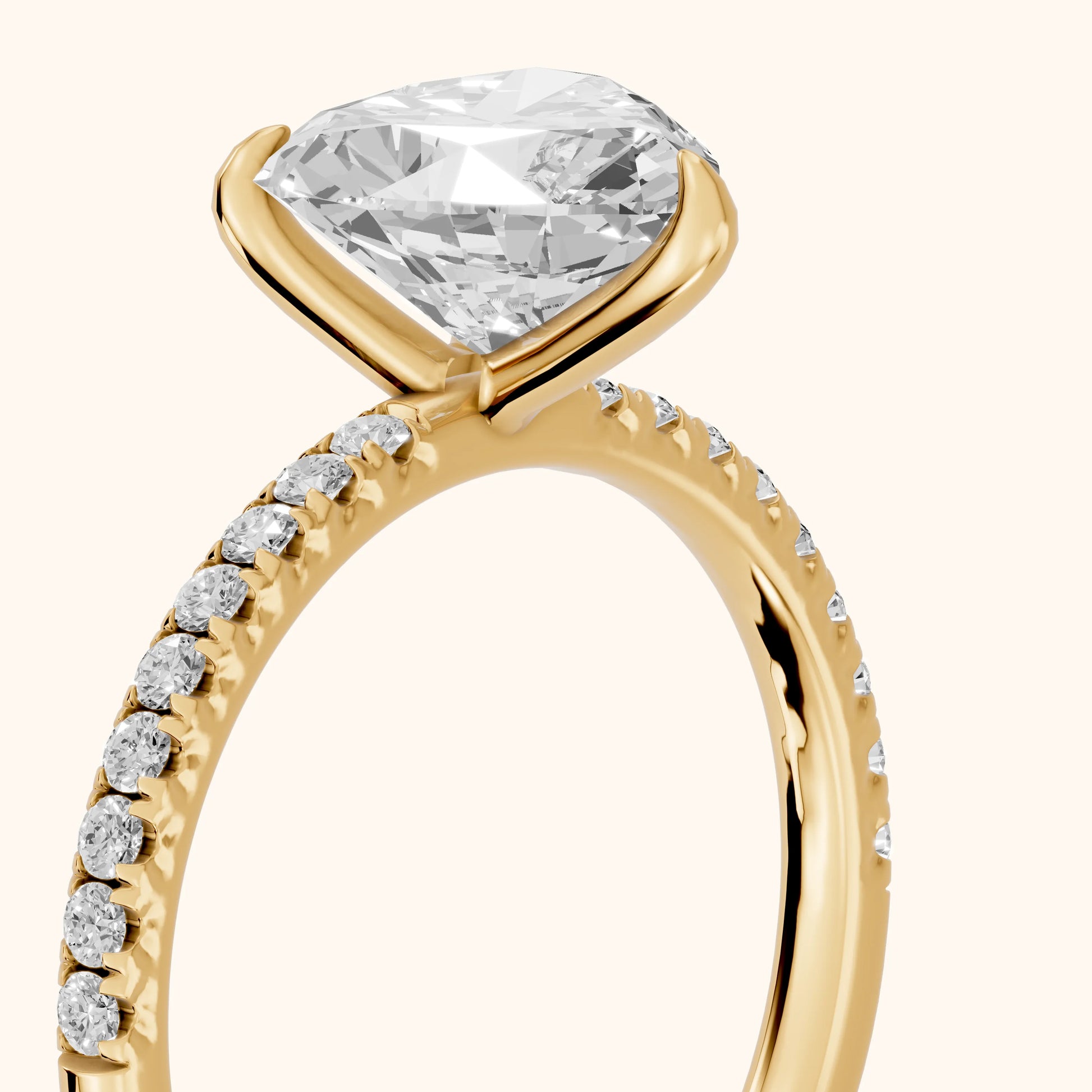 Ione Solitaire Pavé Heart Diamond Engagement Ring in Yellow Gold - slant-view.webp