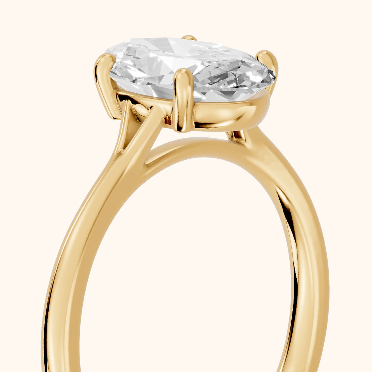 Blanche Solitaire Split Shank Oval Diamond Engagement Ring in Yellow Gold - slant-view.webp