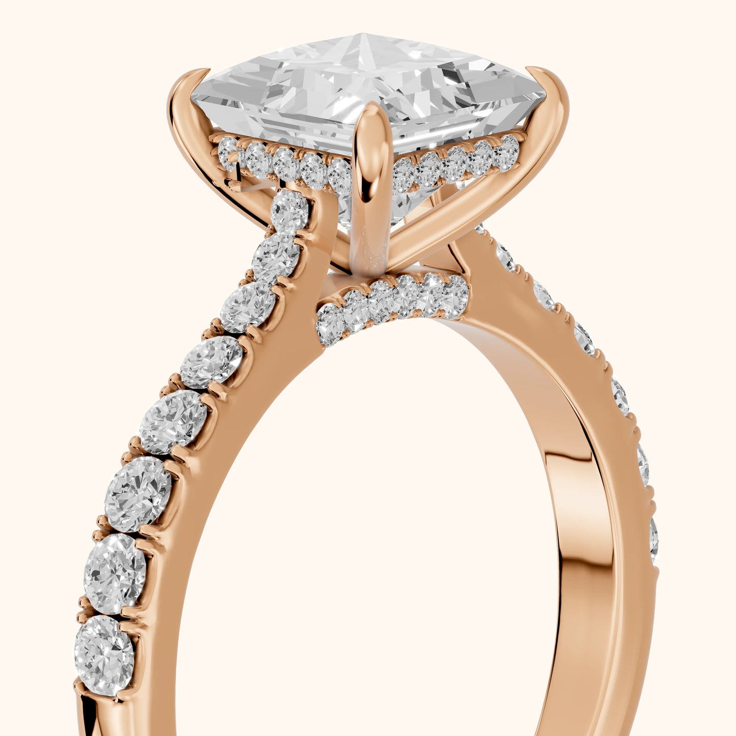 Gia Hidden Halo Pavé Princess Diamond Ring in Rose Gold - slant-view.webp