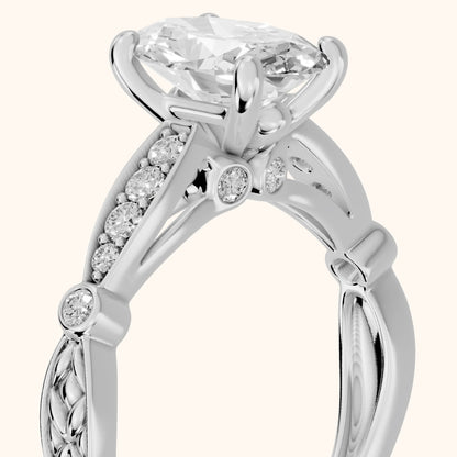 Winter Scalloped Pavé Oval Diamond Engagement Ring in Silver - slant-view.webp