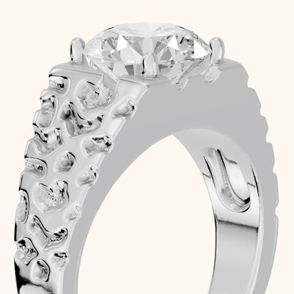 Erie Hammered Solitaire Round Diamond Engagement Ring in Silver - slant-view.webp