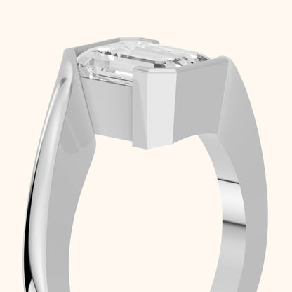 Frances Partial Bezel Bypass Emerald Diamond Engagement Ring in Platinum - slant-view.webp