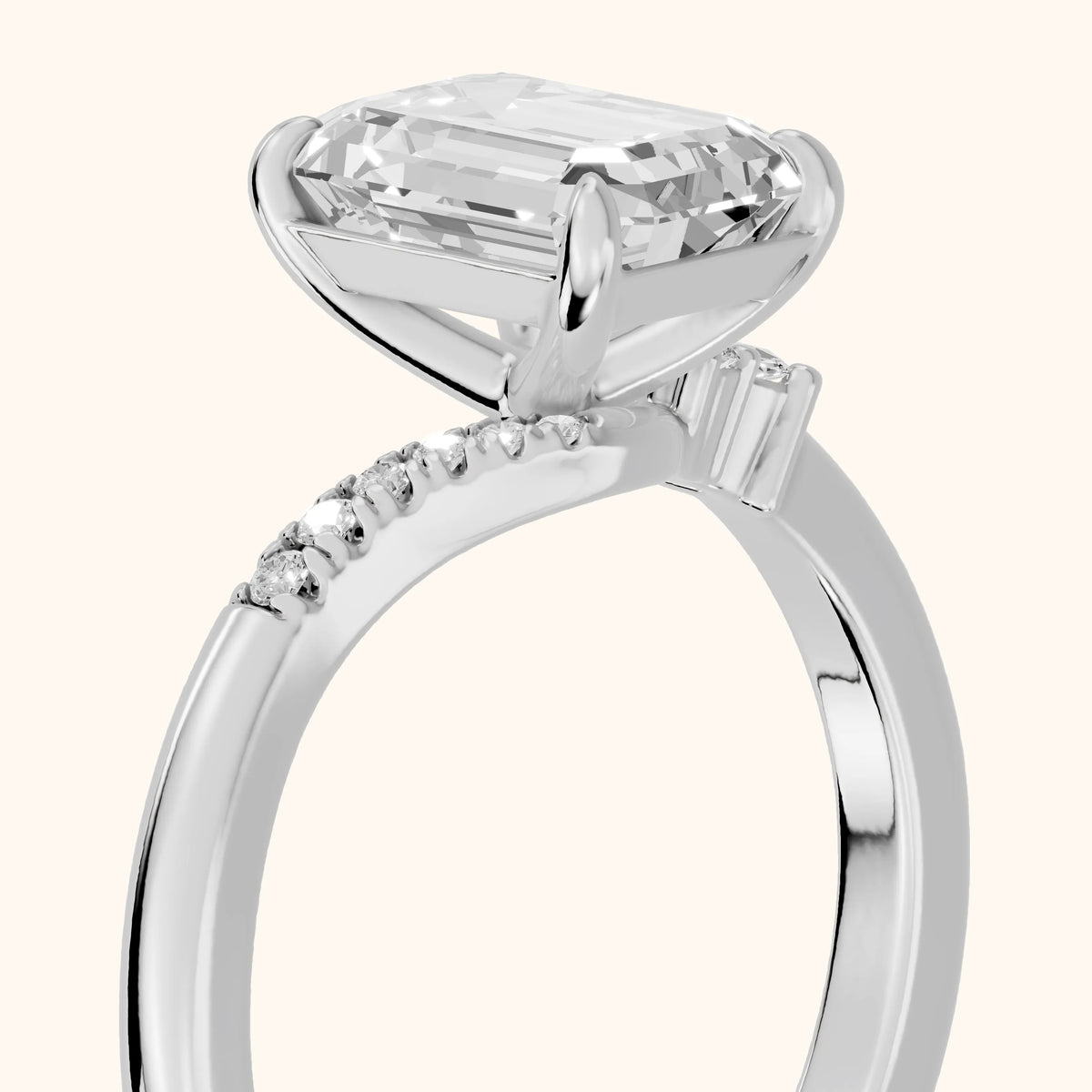 Nicoletta Bypass Pavé Emerald Diamond Engagement Ring in Platinum - slant-view.webp